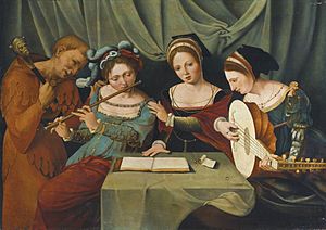 Master_of_the_Female_Half-lengths,_Three_Young_Women_Making_Music_with_a_Jester